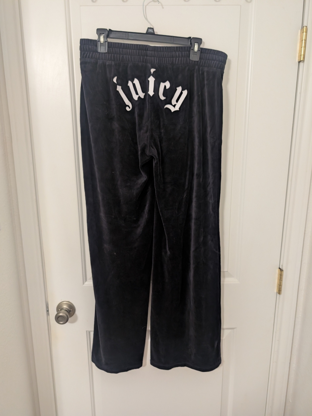 Juicy Couture Black Velour Juicy Logo Wide Leg Pants Size Large